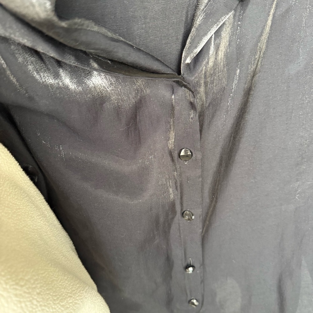 Joan Leslie Women's Black Satin Silky Button Down Shirt Gem Buttons - Picture 11 of 12